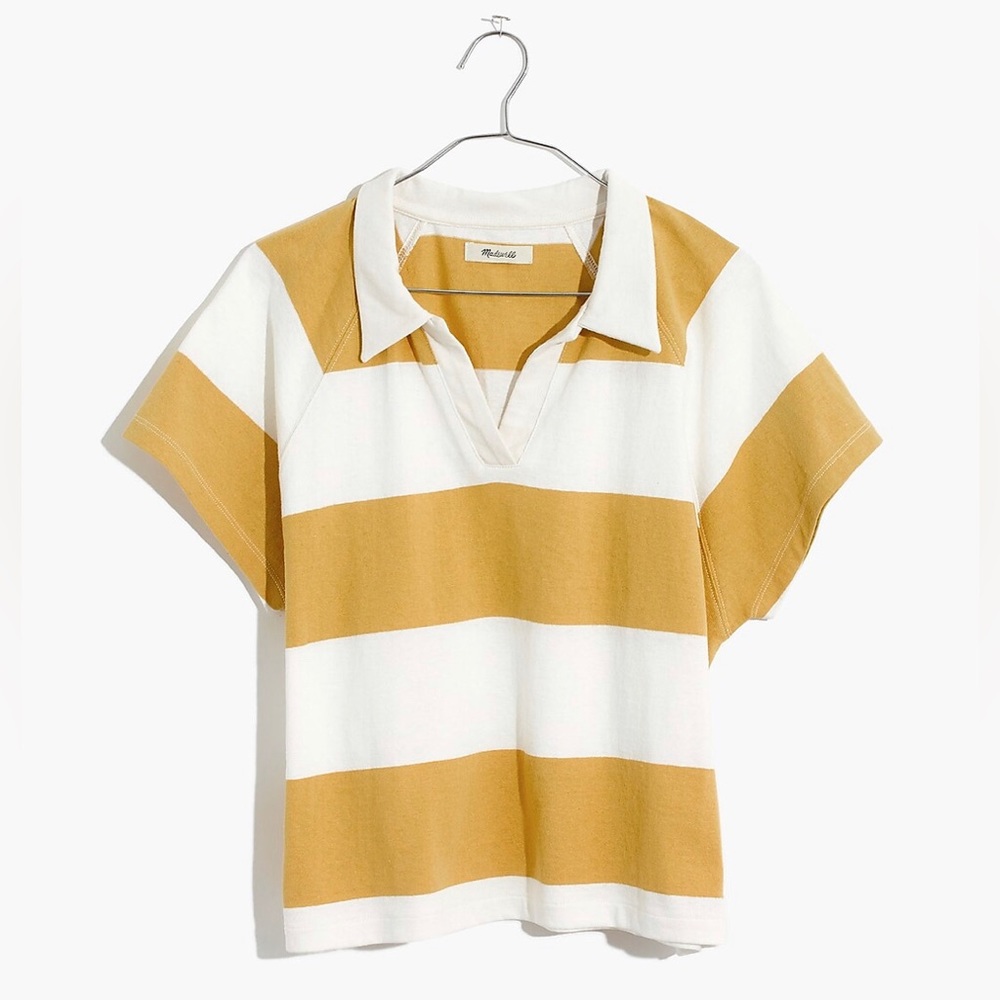 Madewell Boxy Polo Tee in Lefferts Stripe